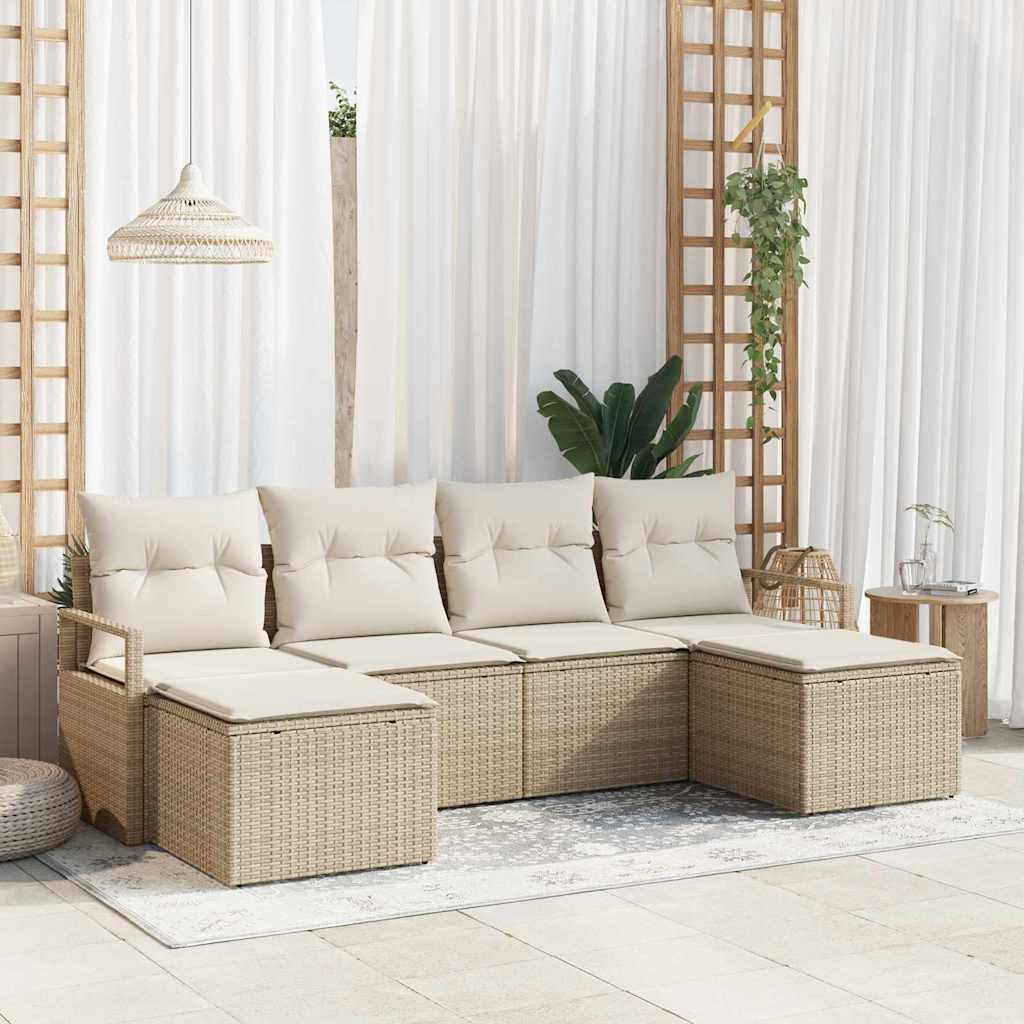 Sofa Set 6 stk. Beige [Synthetisch]: Poly Rattan