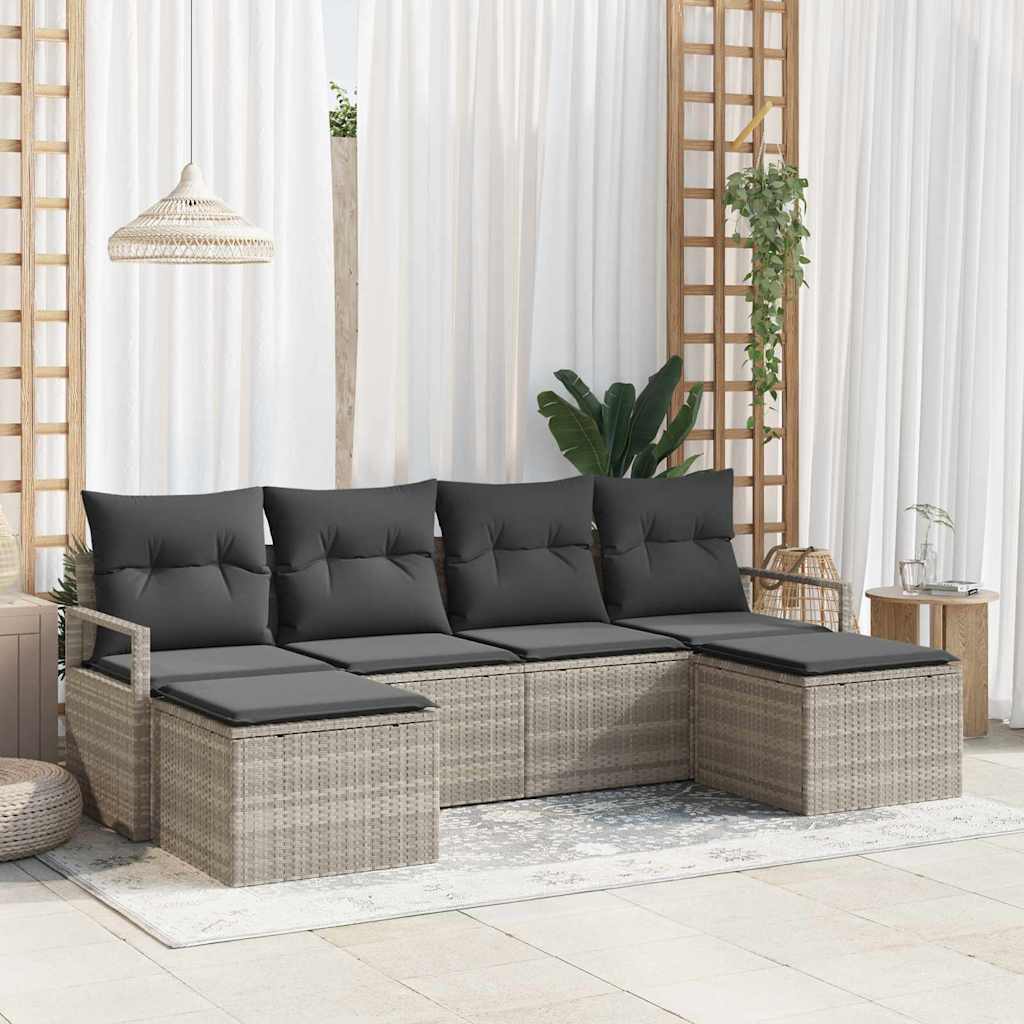 Sofa Set 6 stk. Hellgrau [Synthetisch]: Poly Rattan