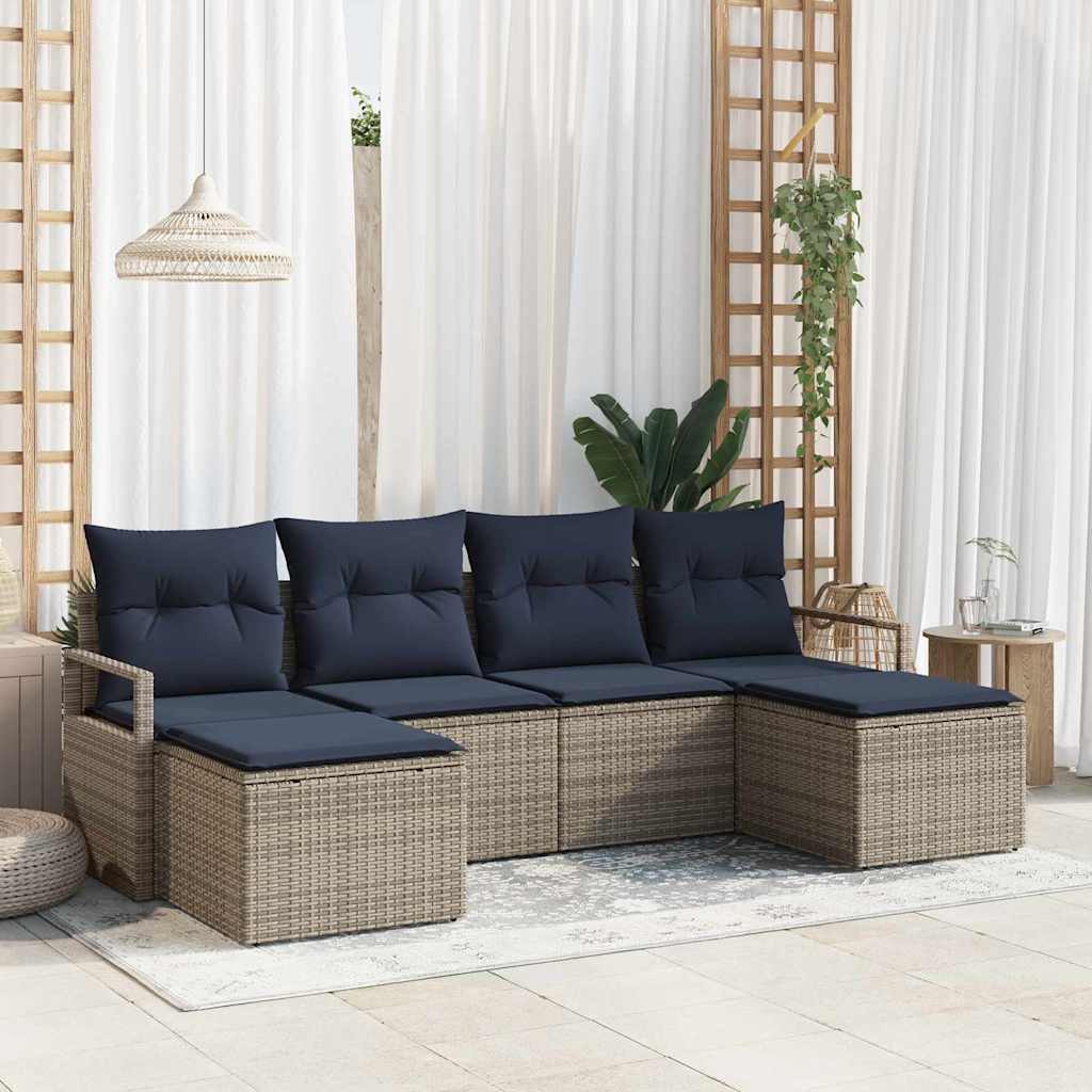 Sofa Set 6 stk. Grau [Synthetisch]: Poly Rattan