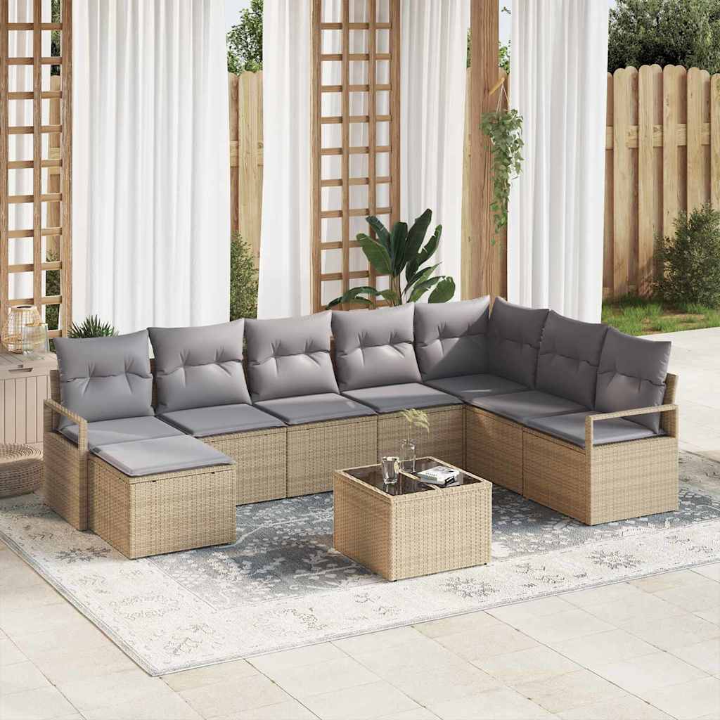 Sofa Set 9 stk. Beige [Synthetisch]: Poly Rattan