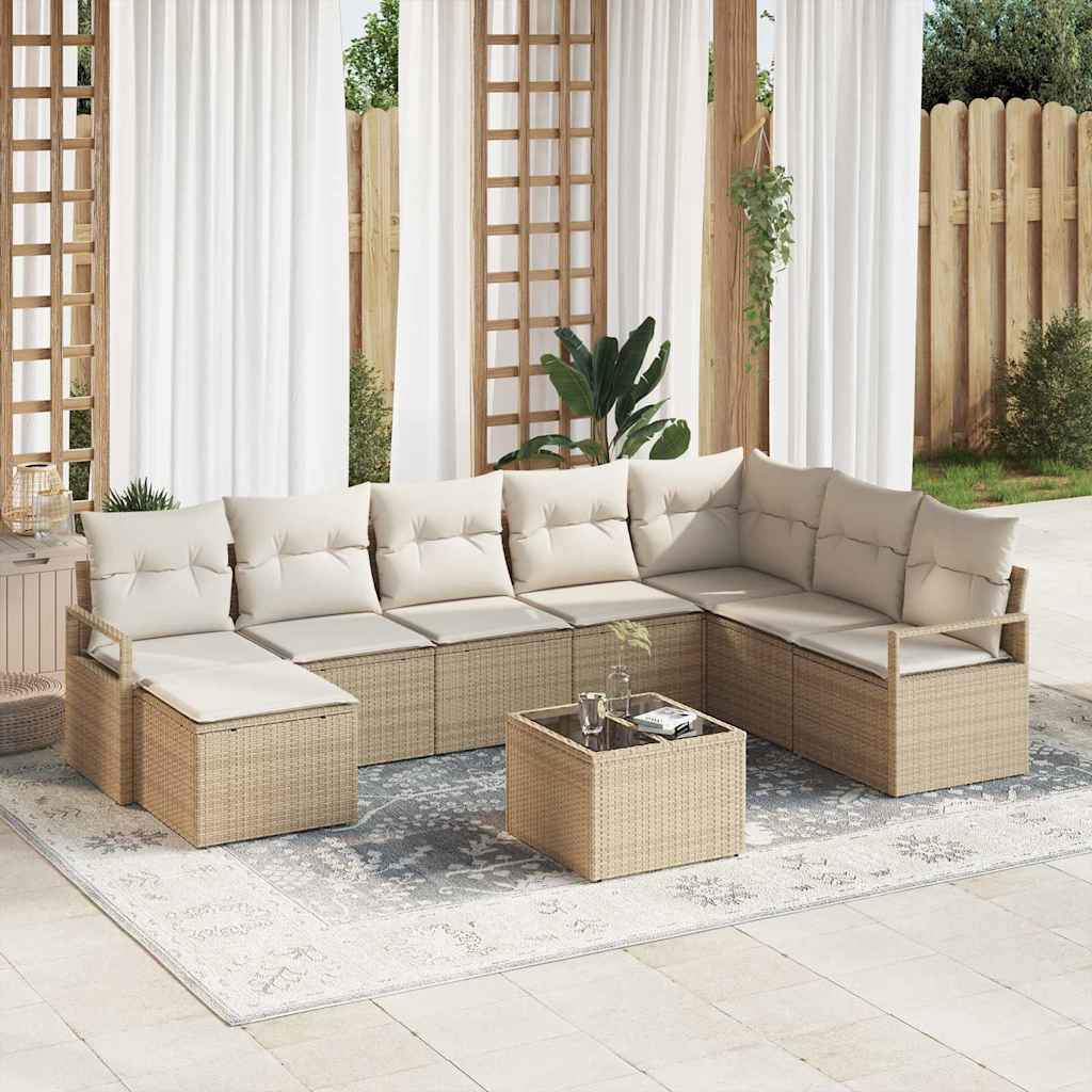 Sofa Set 9 stk. Beige [Synthetisch]: Poly Rattan