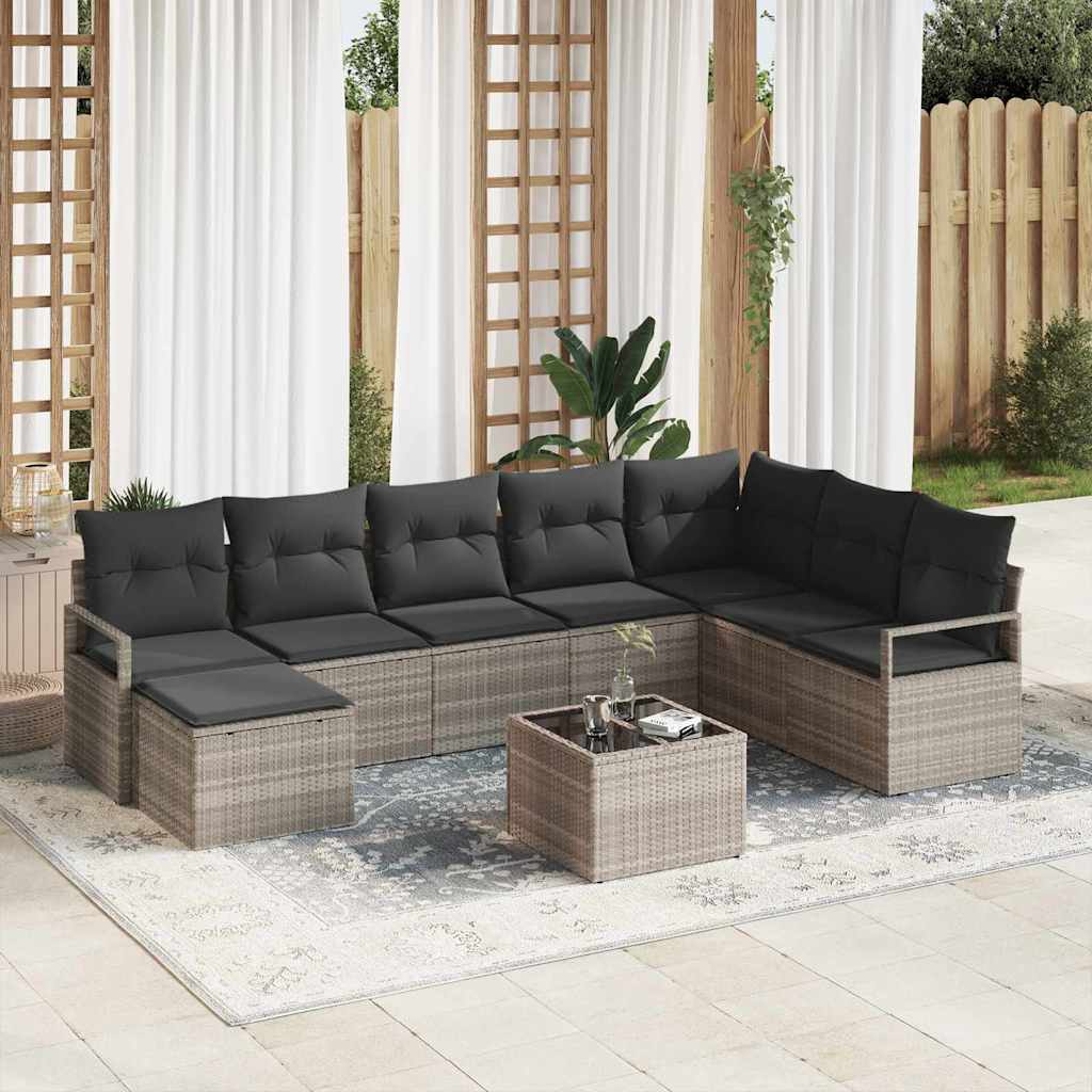 Sofa Set 9 stk. Hellgrau [Synthetisch]: Poly Rattan