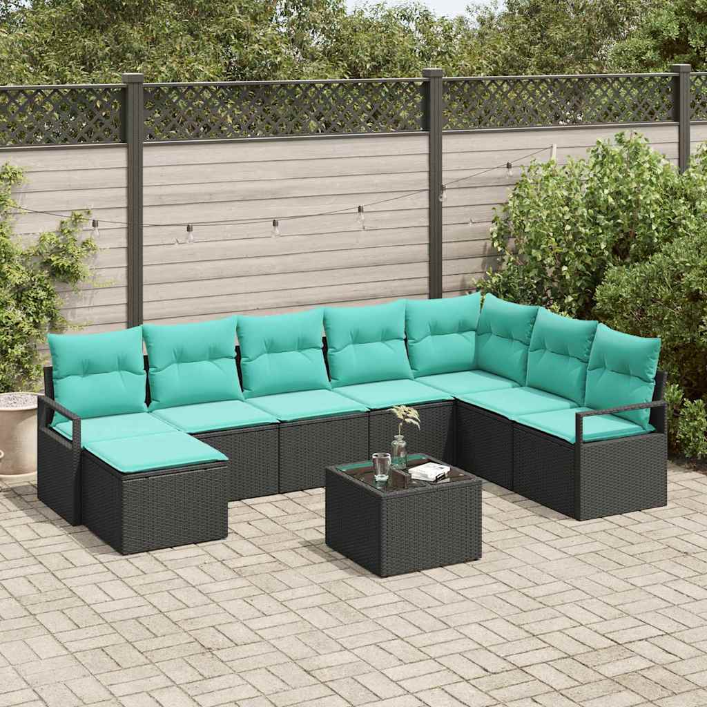 Sofa Set 9 stk. Schwarz [Synthetisch]: Poly Rattan