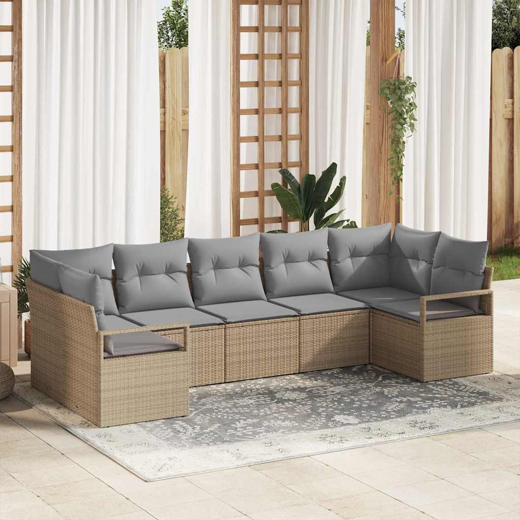 Sofa Set 7 stk. Beige [Synthetisch]: Poly Rattan