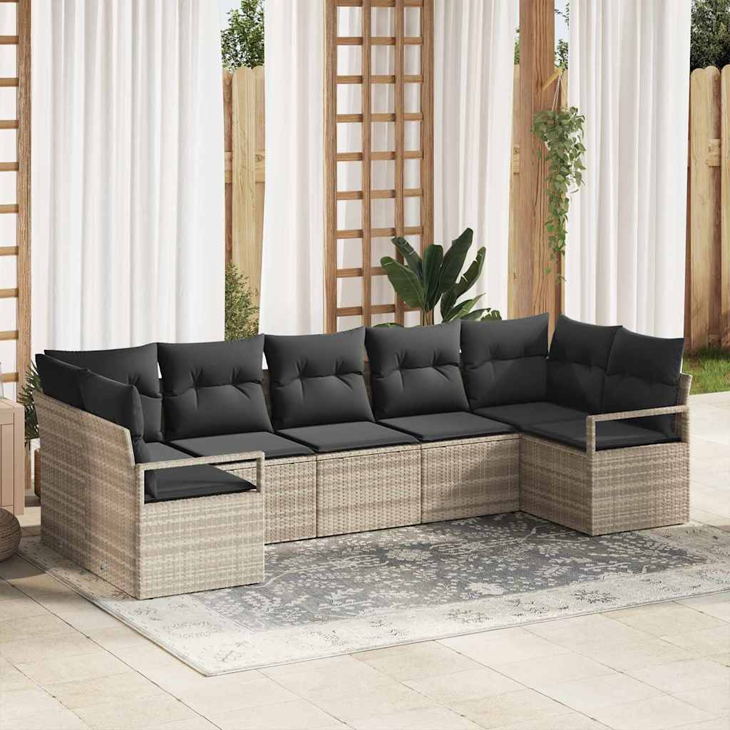 Sofa Set 7 stk. Hellgrau [Synthetisch]: Poly Rattan