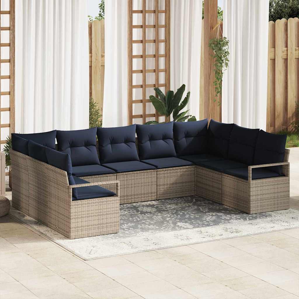 Sofa Set 7 stk. Grau Poly-Rattan