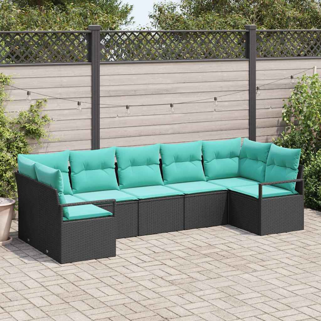 Sofa Set 7 stk. Schwarz Poly-Rattan