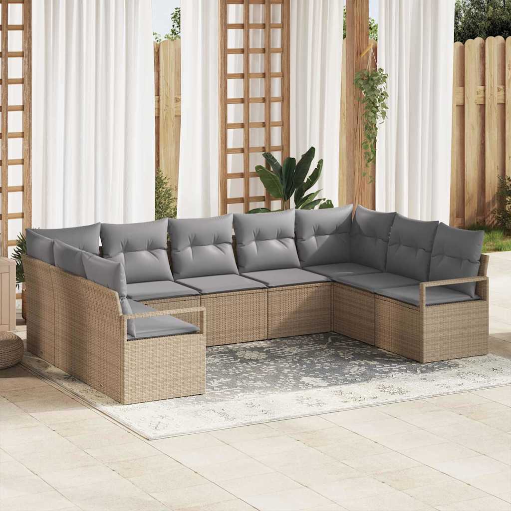 Sofa Set 9 stk. Beige [Synthetisch]: Poly Rattan