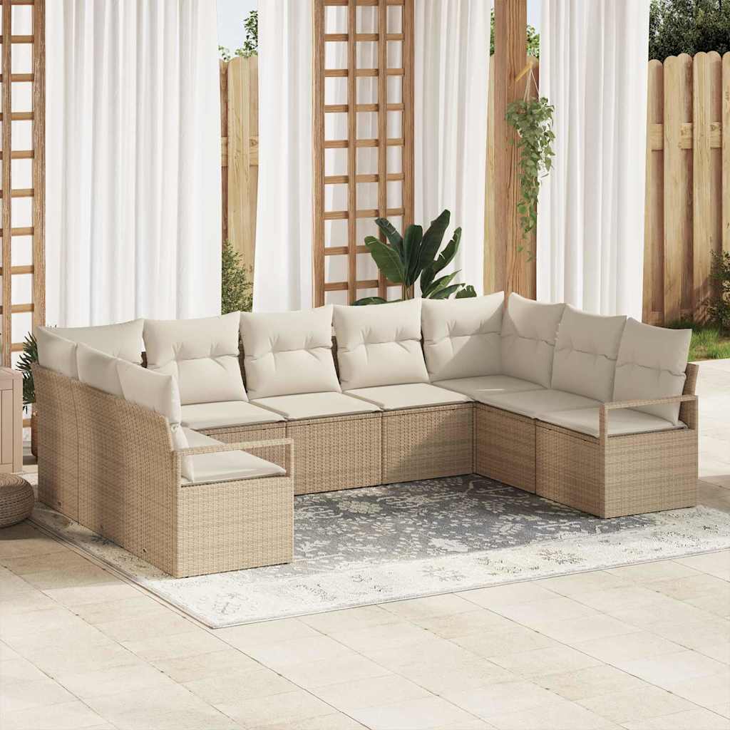 Sofa Set 9 stk. Beige [Synthetisch]: Poly Rattan