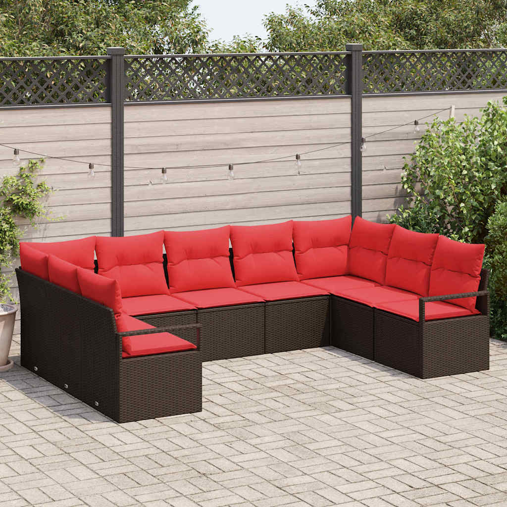 Sofa Set 9 stk. Braun [Synthetisch]: Poly Rattan
