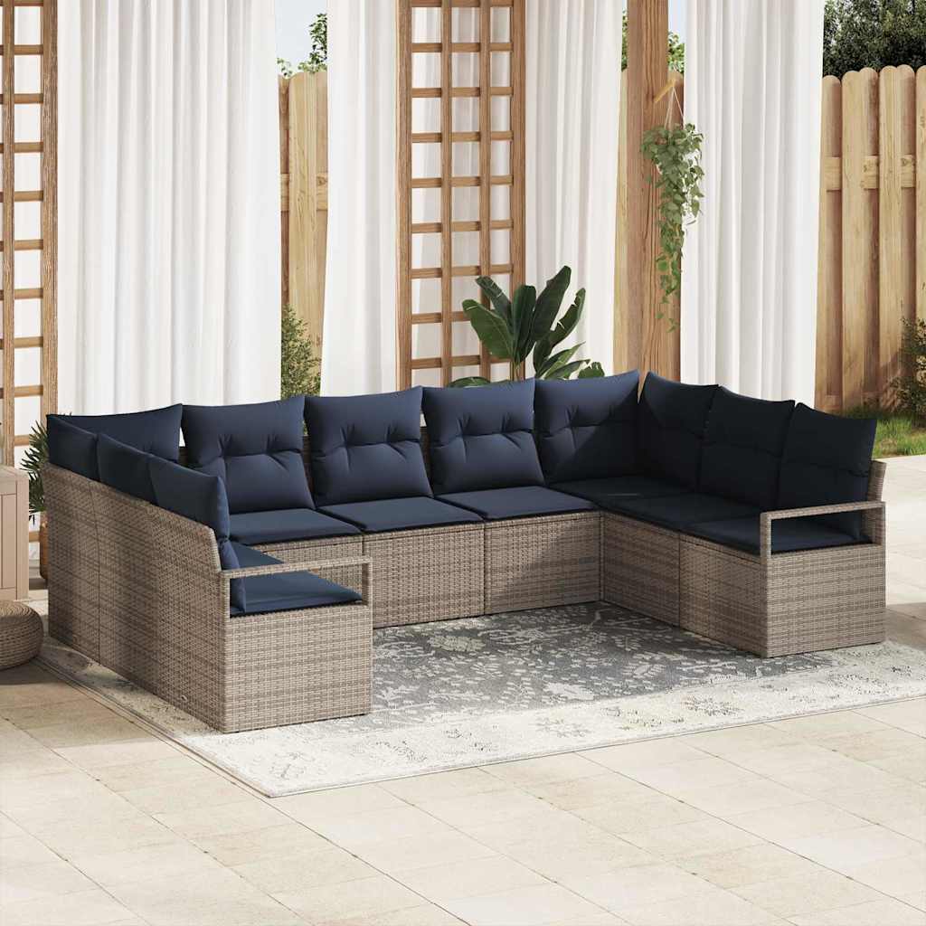 Sofa Set 9 stk. Grau [Synthetisch]: Poly Rattan
