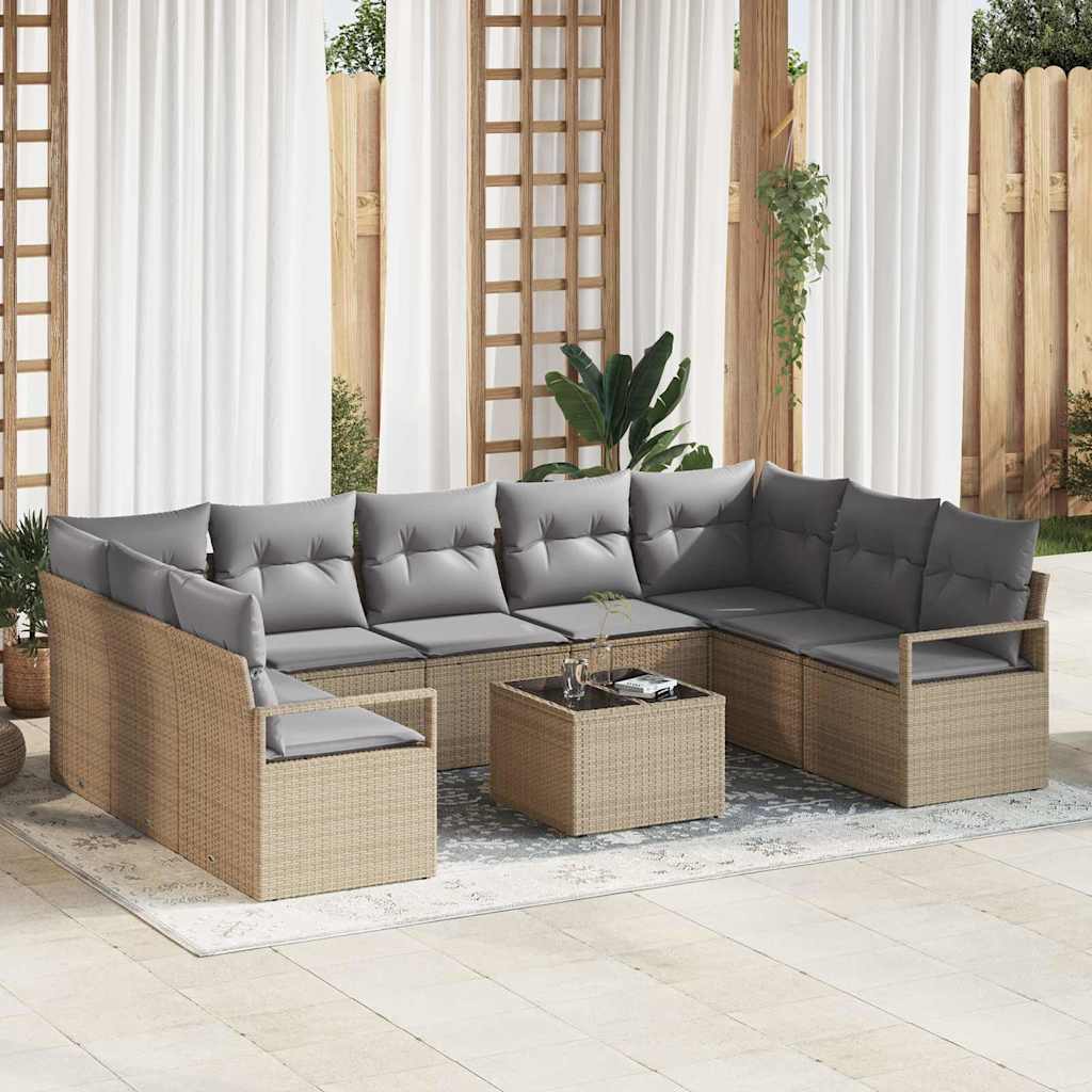 Sofa Set 10 stk. Beige [Synthetisch]: Poly Rattan