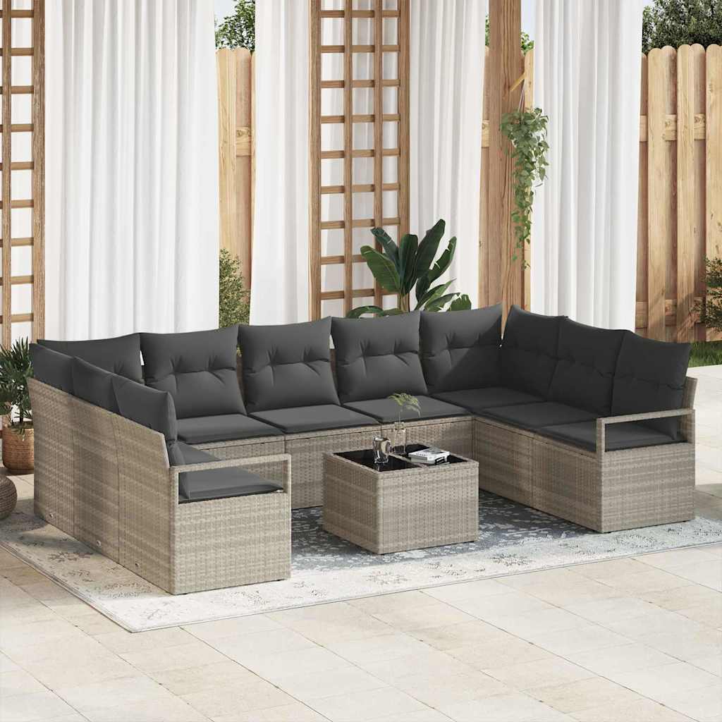 Sofa Set 10 stk. Hellgrau [Synthetisch]: Poly Rattan