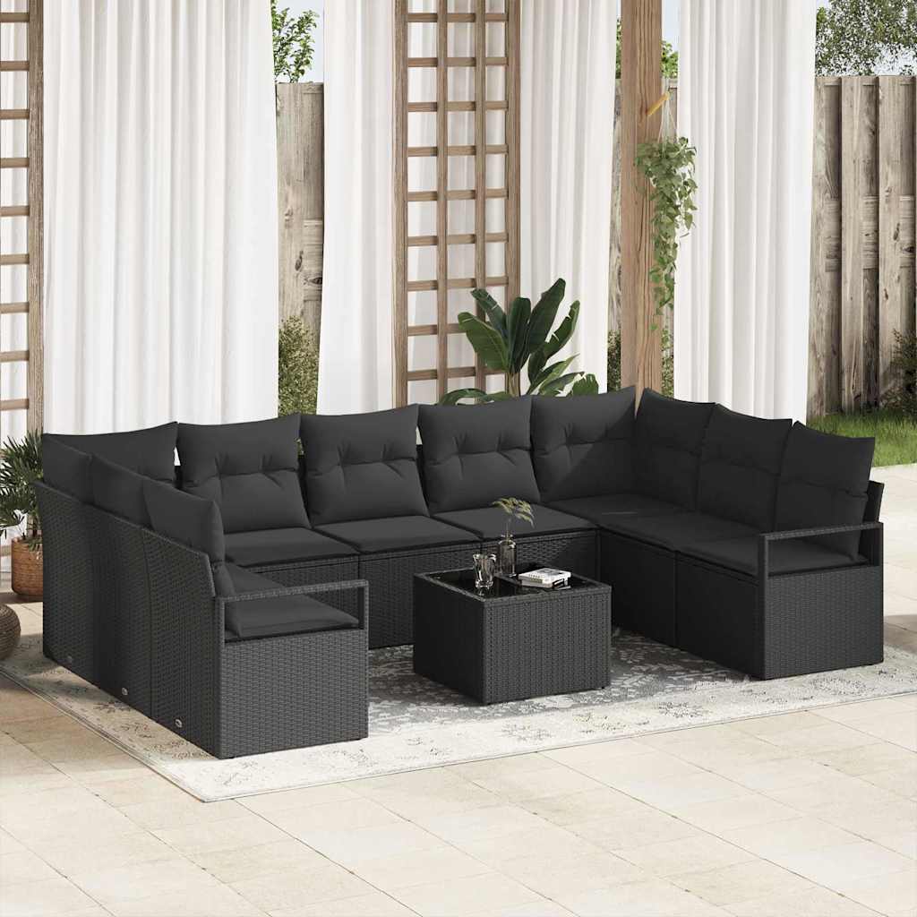 Sofa Set 10 stk. Schwarz [Synthetisch]: Poly Rattan