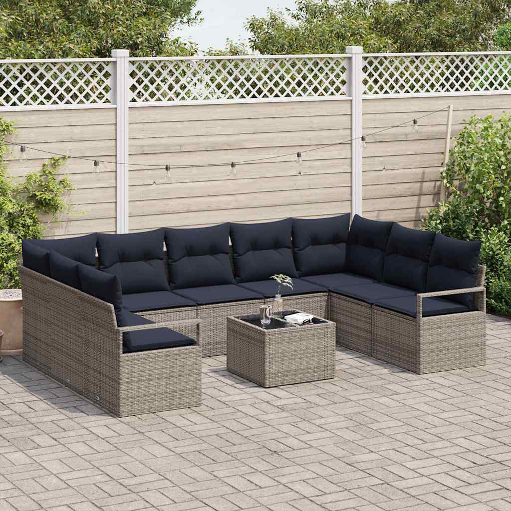 Sofa Set 10 stk. Grau [Synthetisch]: Poly Rattan