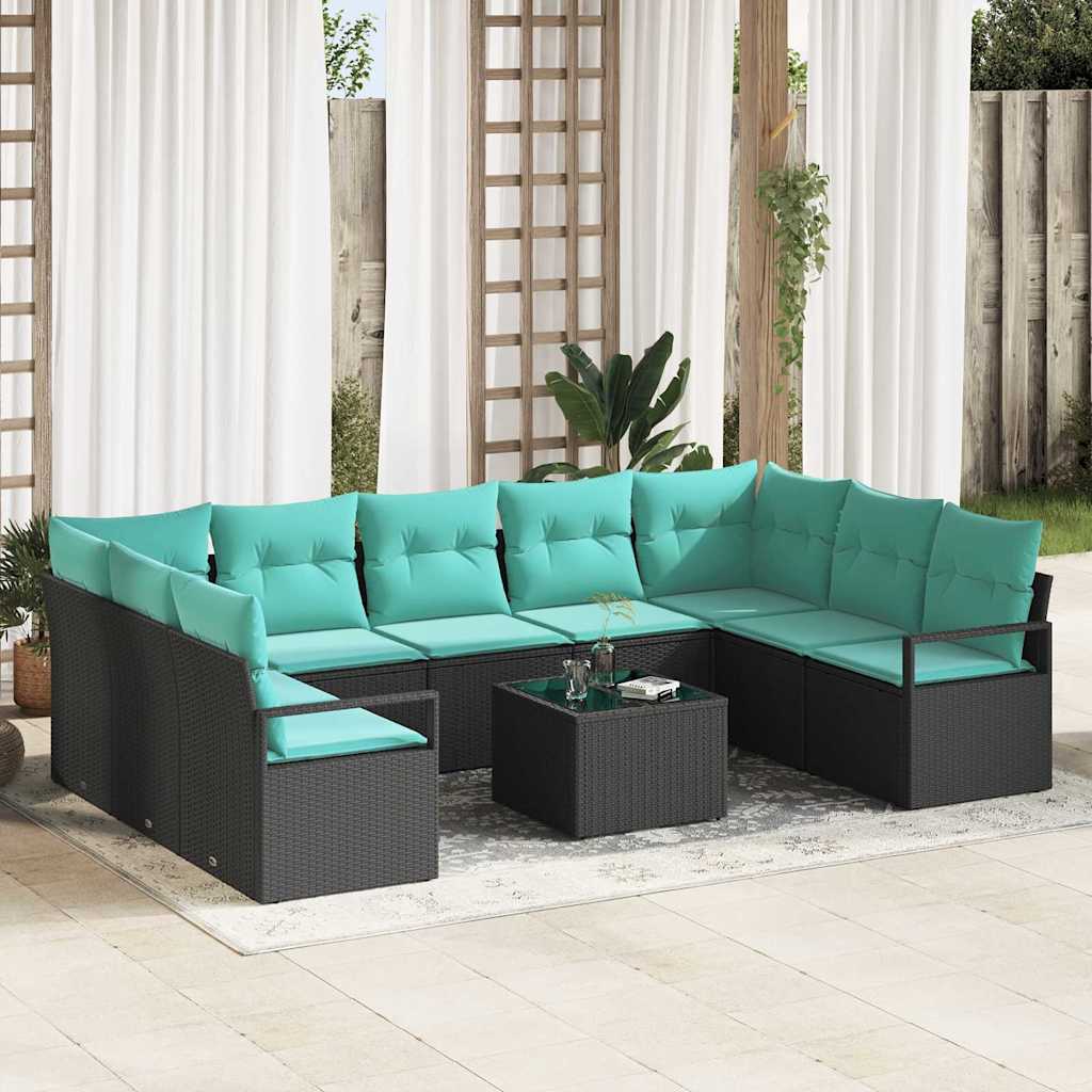 Sofa Set 10 stk. Schwarz [Synthetisch]: Poly Rattan