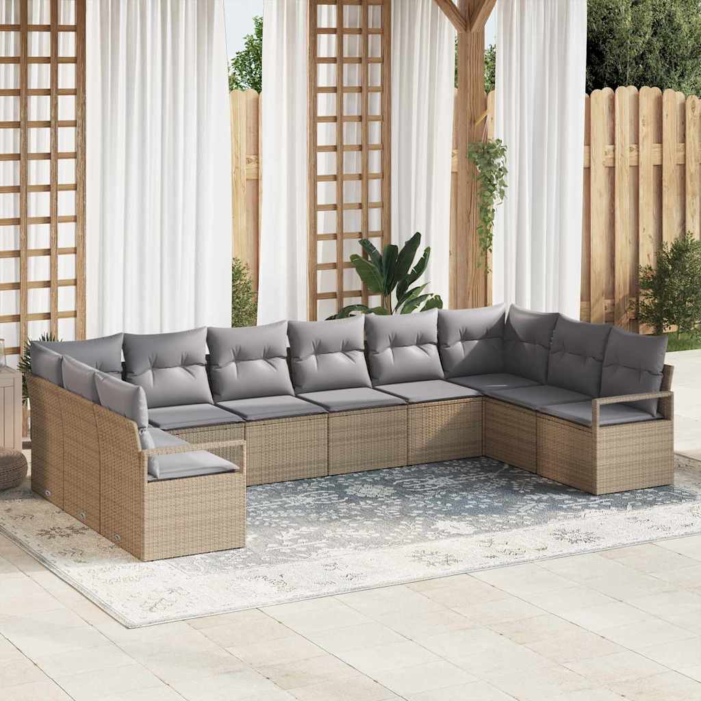 Sofa Set 10 stk. Beige [Synthetisch]: Poly Rattan