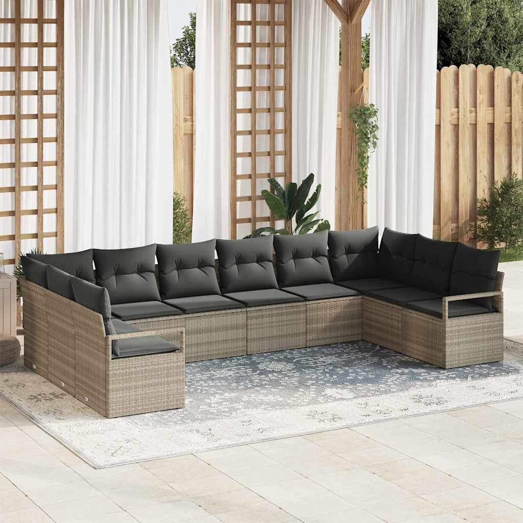Sofa Set 10 stk. Hellgrau [Synthetisch]: Poly Rattan