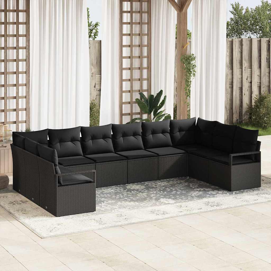 Sofa Set 10 stk. Schwarz [Synthetisch]: Poly Rattan
