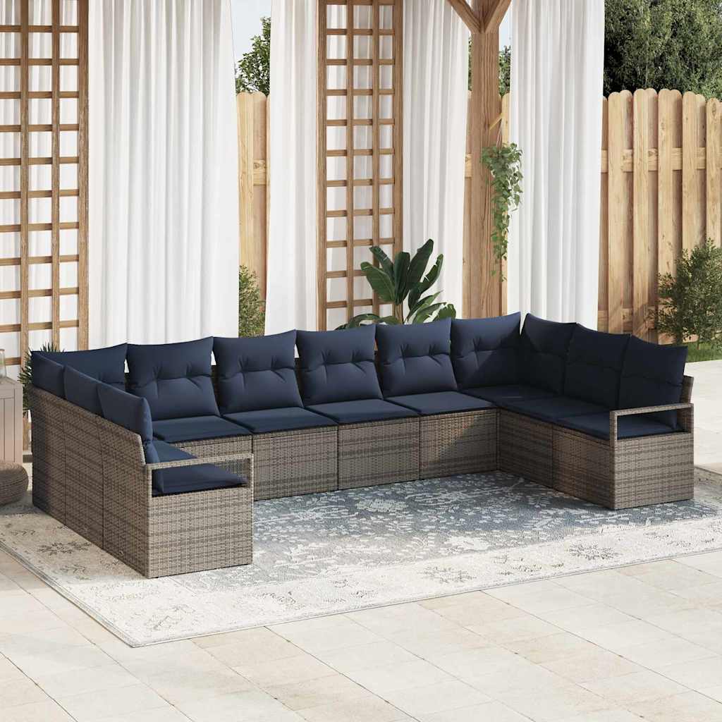 Sofa Set 10 stk. Grau [Synthetisch]: Poly Rattan