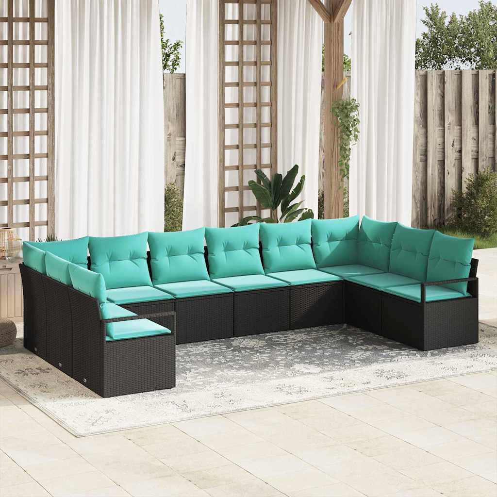 Sofa Set 10 stk. Schwarz [Synthetisch]: Poly Rattan