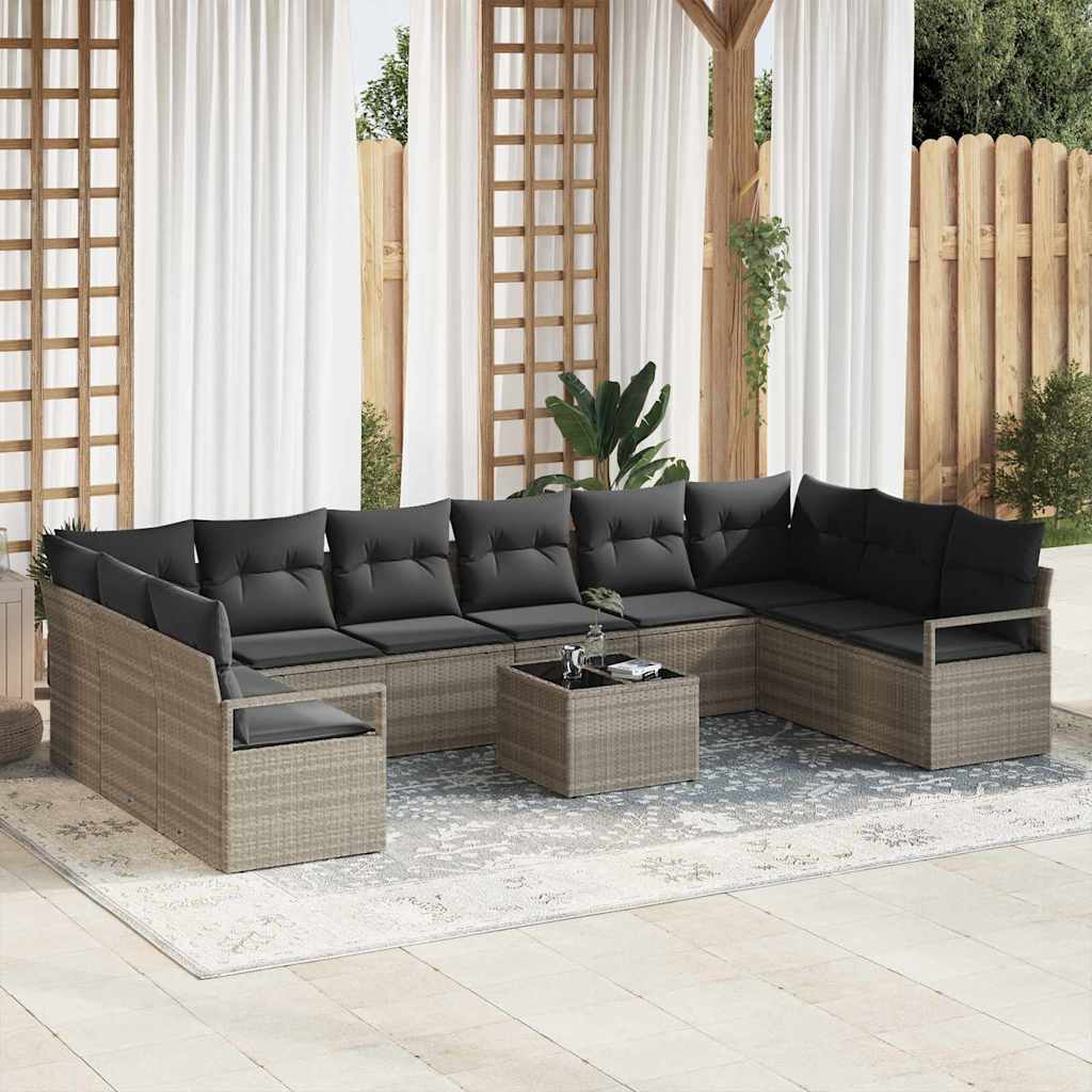 Sofa Set 11 stk. Hellgrau [Synthetisch]: Poly Rattan
