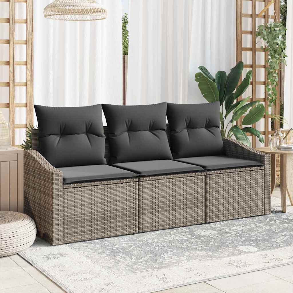 Sofa Set 3 stk. Grau [Synthetisch]: Poly Rattan