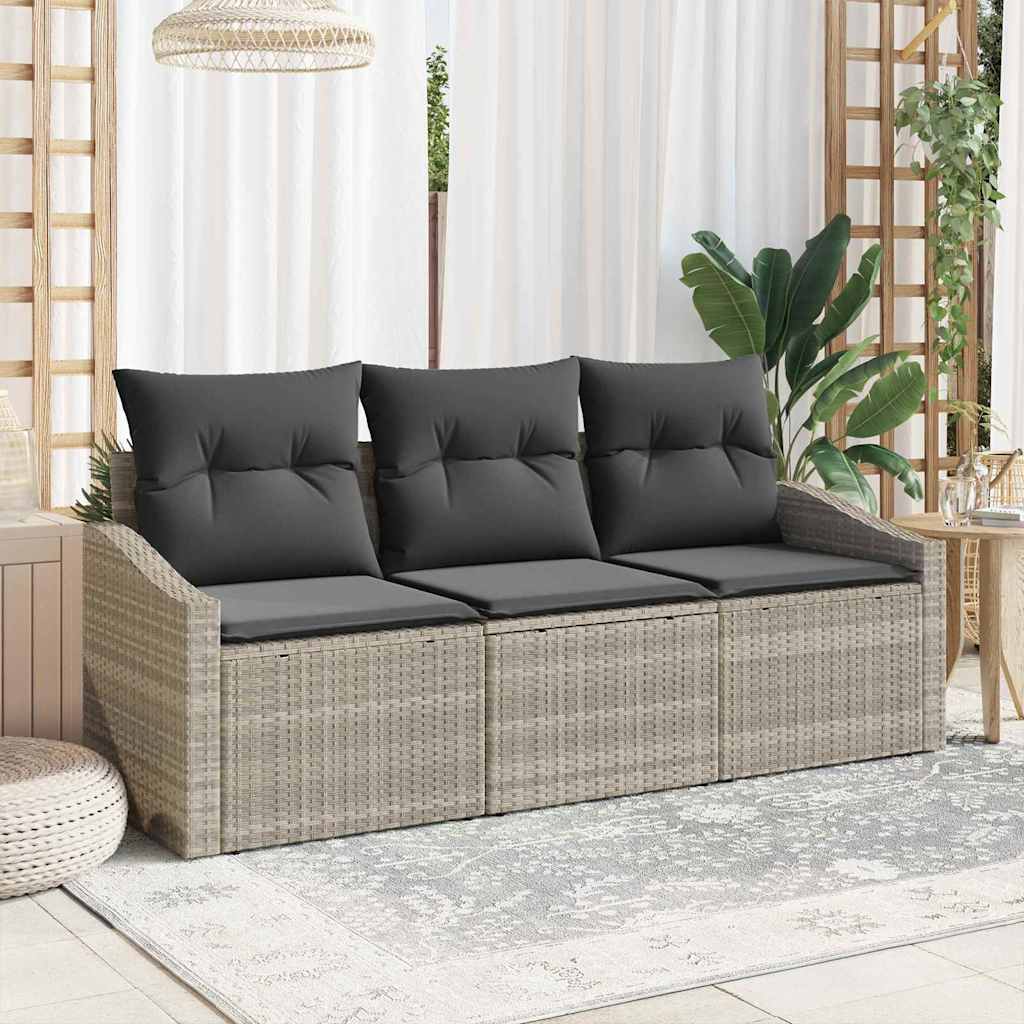 Sofa Set 3 stk. Hellgrau [Synthetisch]: Poly Rattan