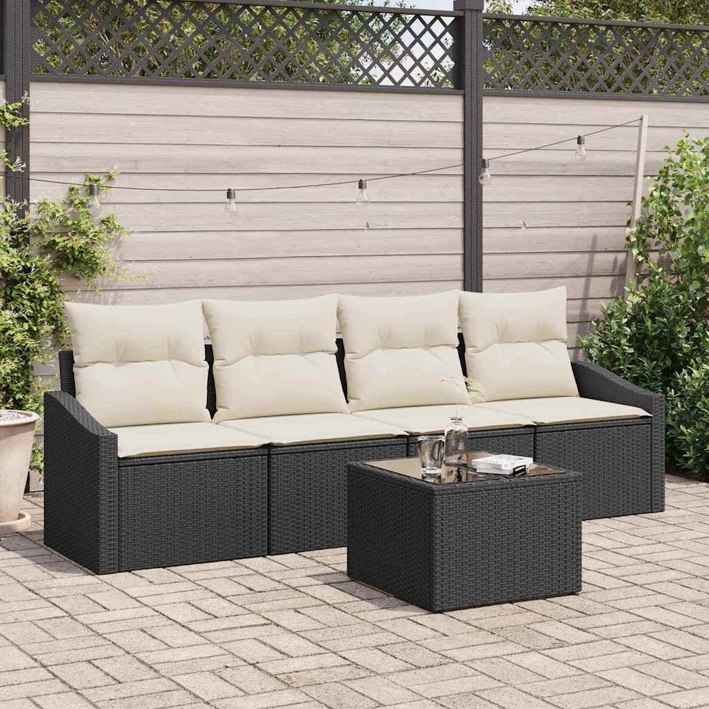 Sofa Set 5 stk. Schwarz und Creme [Synthetisch]: Poly Rattan