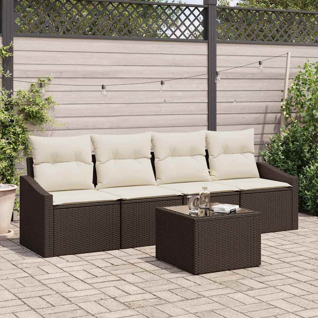 Sofa Set 5 stk. Braun und Creme [Synthetisch]: Poly Rattan