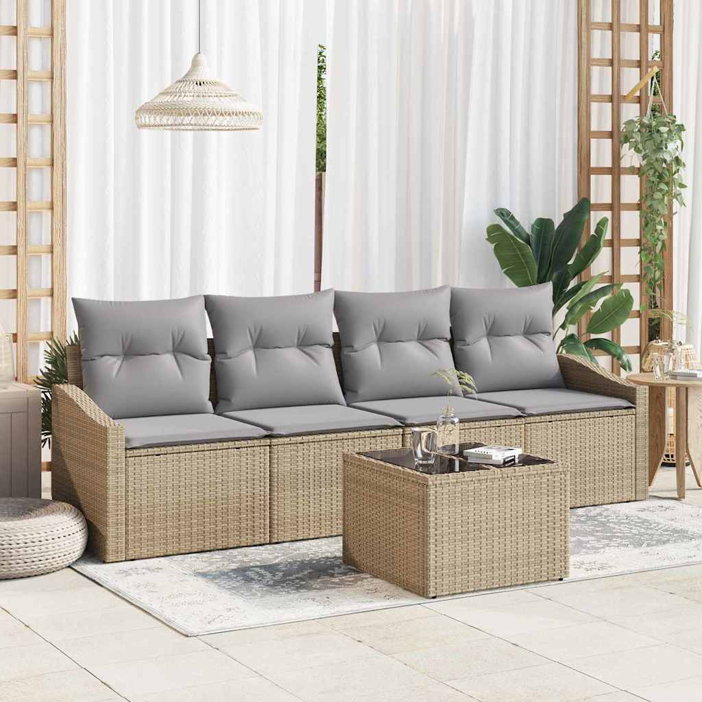 Sofa Set 5 stk. Beige und Hellgrau [Synthetisch]: Poly Rattan