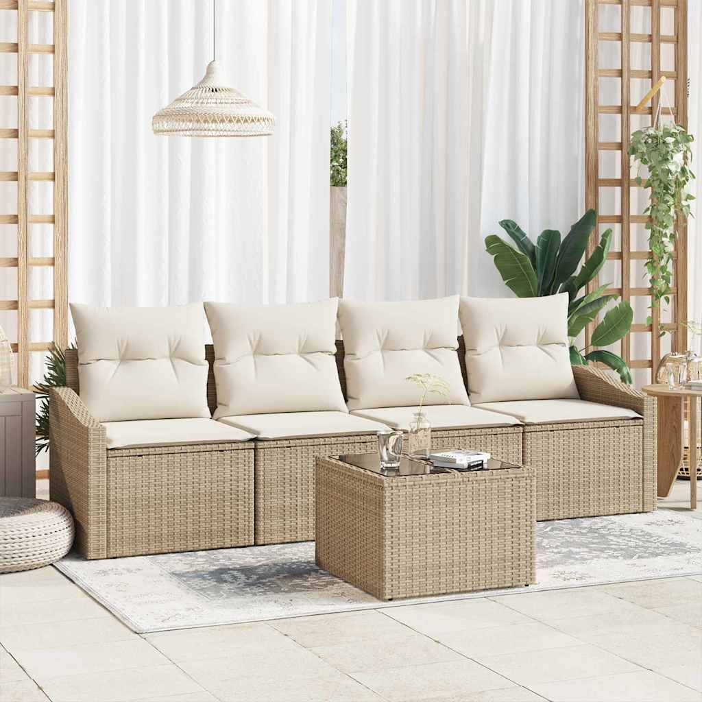 Sofa Set 5 stk. Beige und Creme [Synthetisch]: Poly Rattan