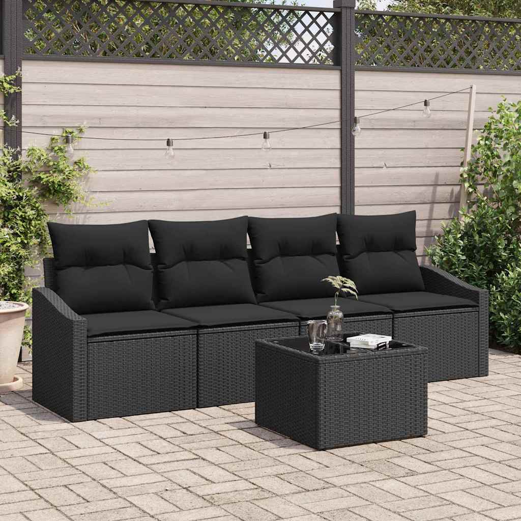 Sofa Set 5 stk. Schwarz [Synthetisch]: Poly Rattan
