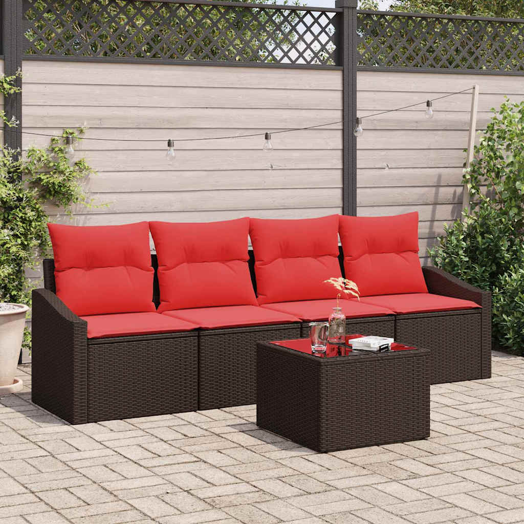 Sofa Set 5 stk. 3-Sitzanzahl Braun und Rot Poly Rattan