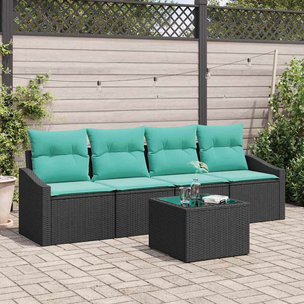 Sofa Set 5 stk. 3-Sitzanzahl Schwarz und Türkis Poly Rattan