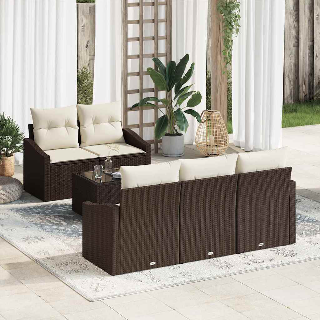 Sofa Set 6 stk. Braun und Creme [Synthetisch]: Poly Rattan