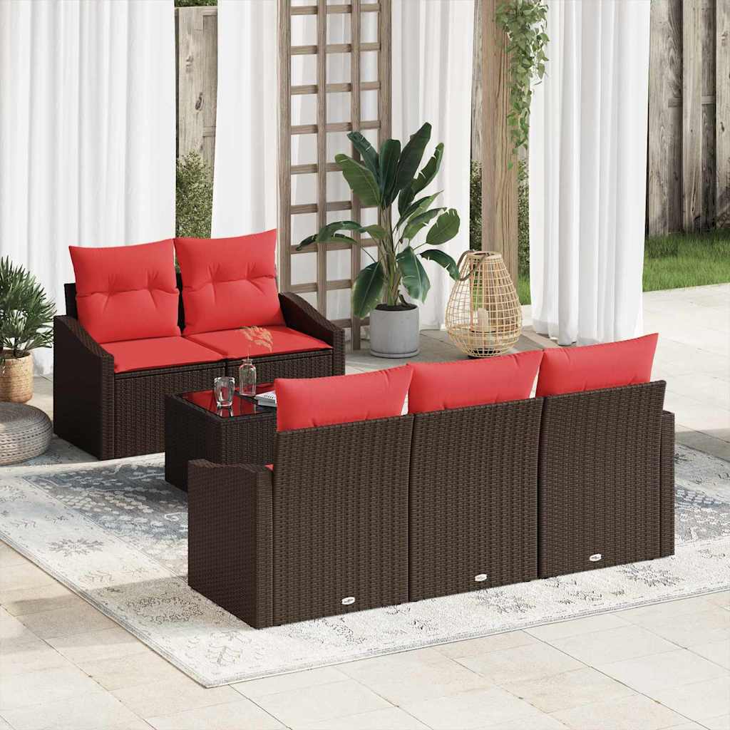 Sofa Set 6 stk. 3-Sitzanzahl Braun und Rot Poly Rattan