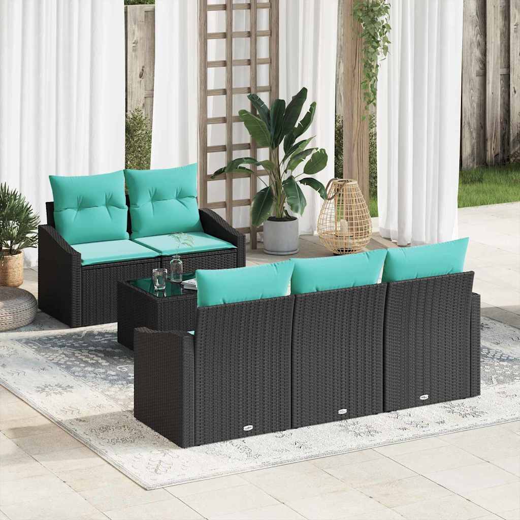 Sofa Set 6 stk. 3-Sitzanzahl Schwarz und Türkis Poly Rattan