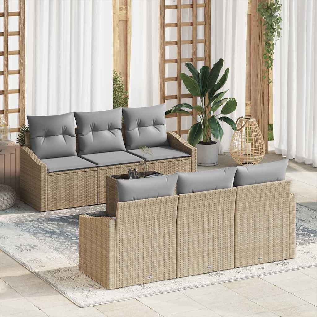 Sofa Set 7 stk. Beige und Hellgrau [Synthetisch]: Poly Rattan