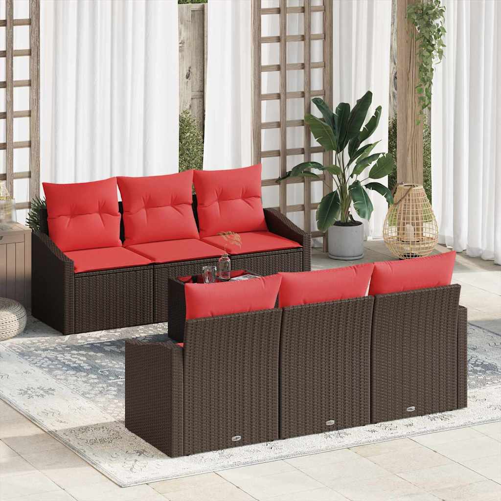 Sofa Set 7 stk. 3-Sitzanzahl Braun und Rot Poly Rattan