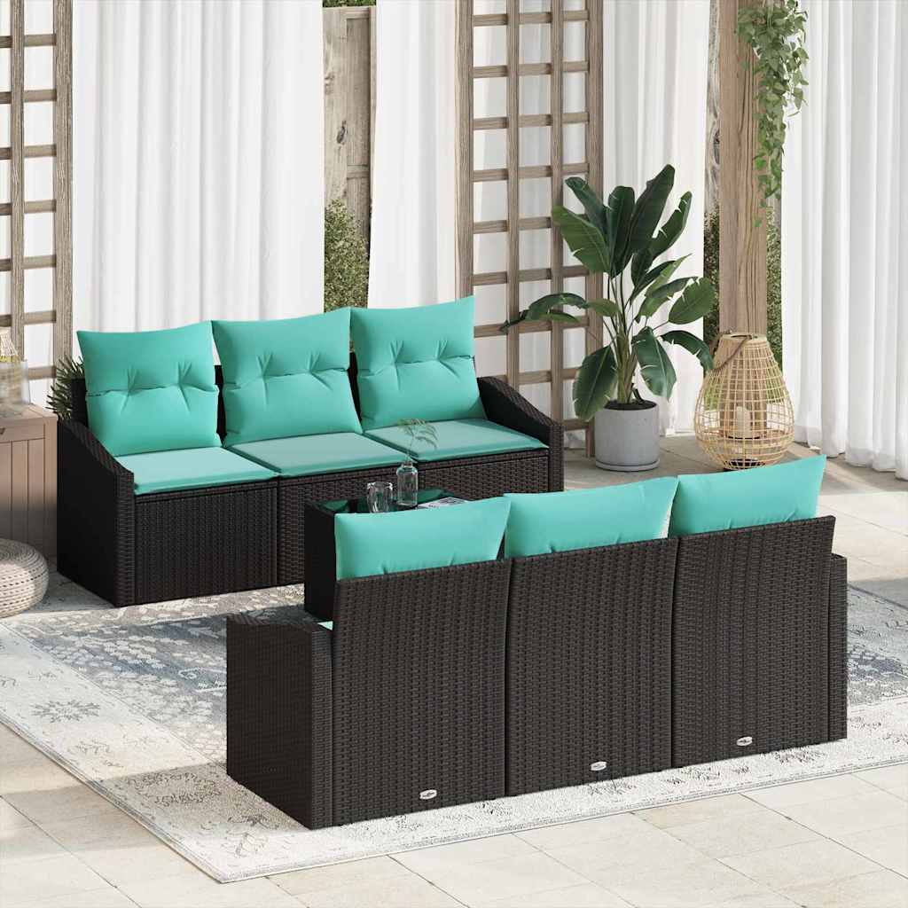 Sofa Set 7 stk. 3-Sitzanzahl Schwarz und Türkis Poly Rattan
