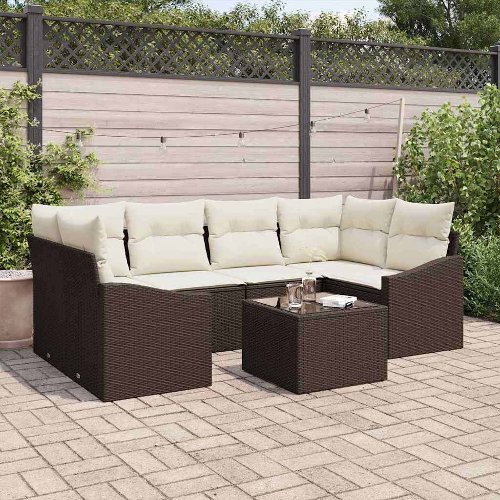 Sofa Set 7 stk. Braun und Creme [Synthetisch]: Poly Rattan