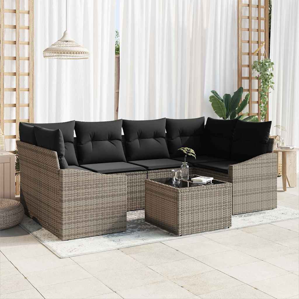 Sofa Set 7 stk. Grau [Synthetisch]: Poly Rattan