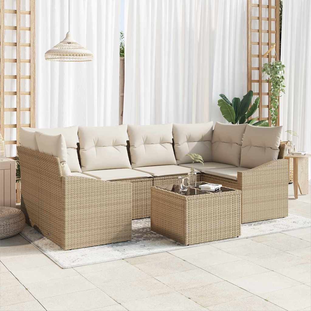 Sofa Set 7 stk. Beige und Creme [Synthetisch]: Poly Rattan