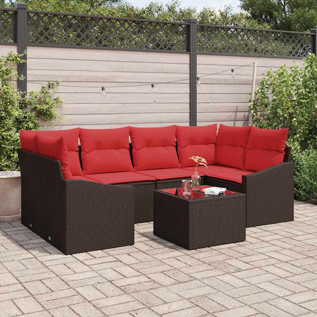 Sofa Set 7 stk. 3-Sitzanzahl Braun und Rot Poly Rattan