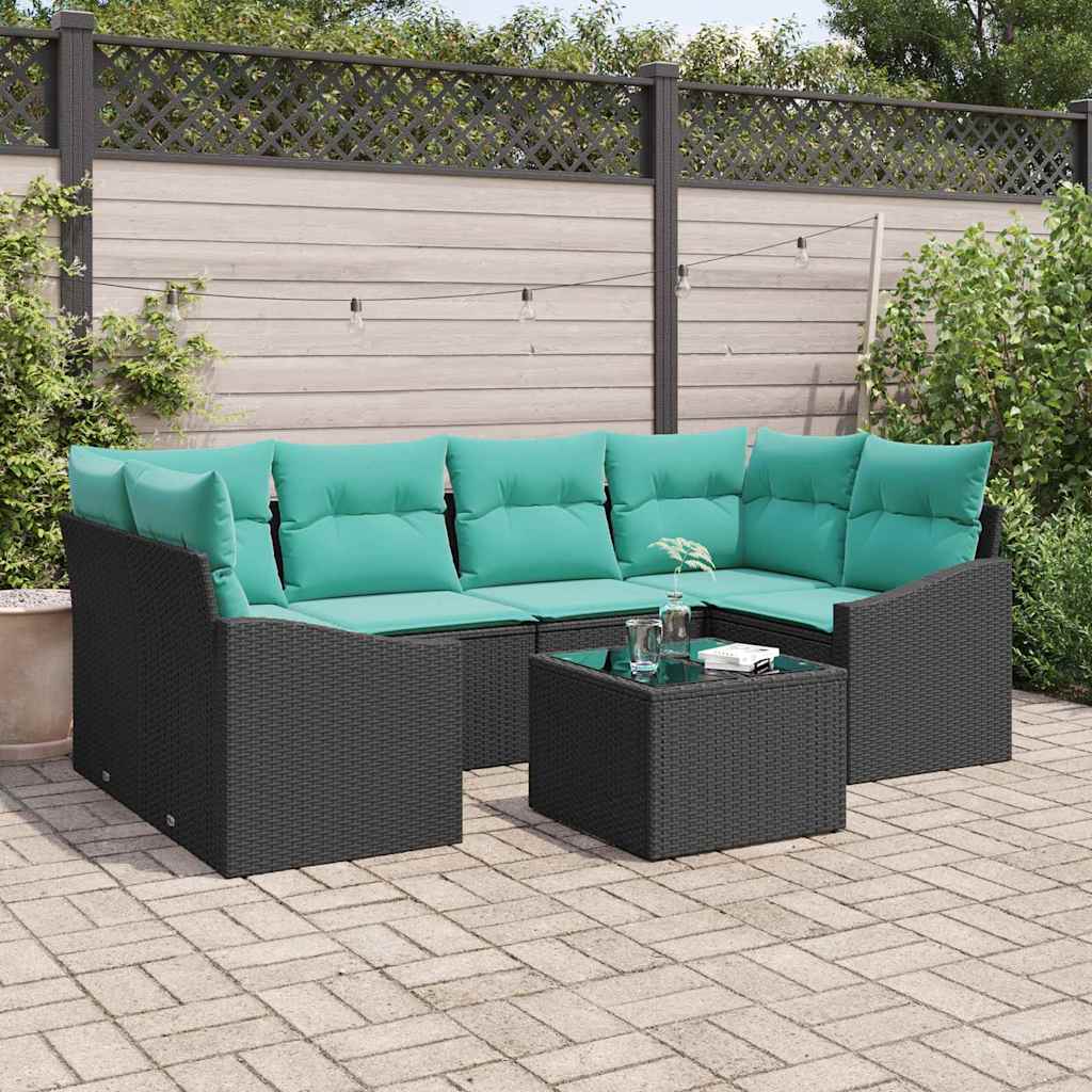 Sofa Set 7 stk. 3-Sitzanzahl Schwarz und Türkis Poly Rattan