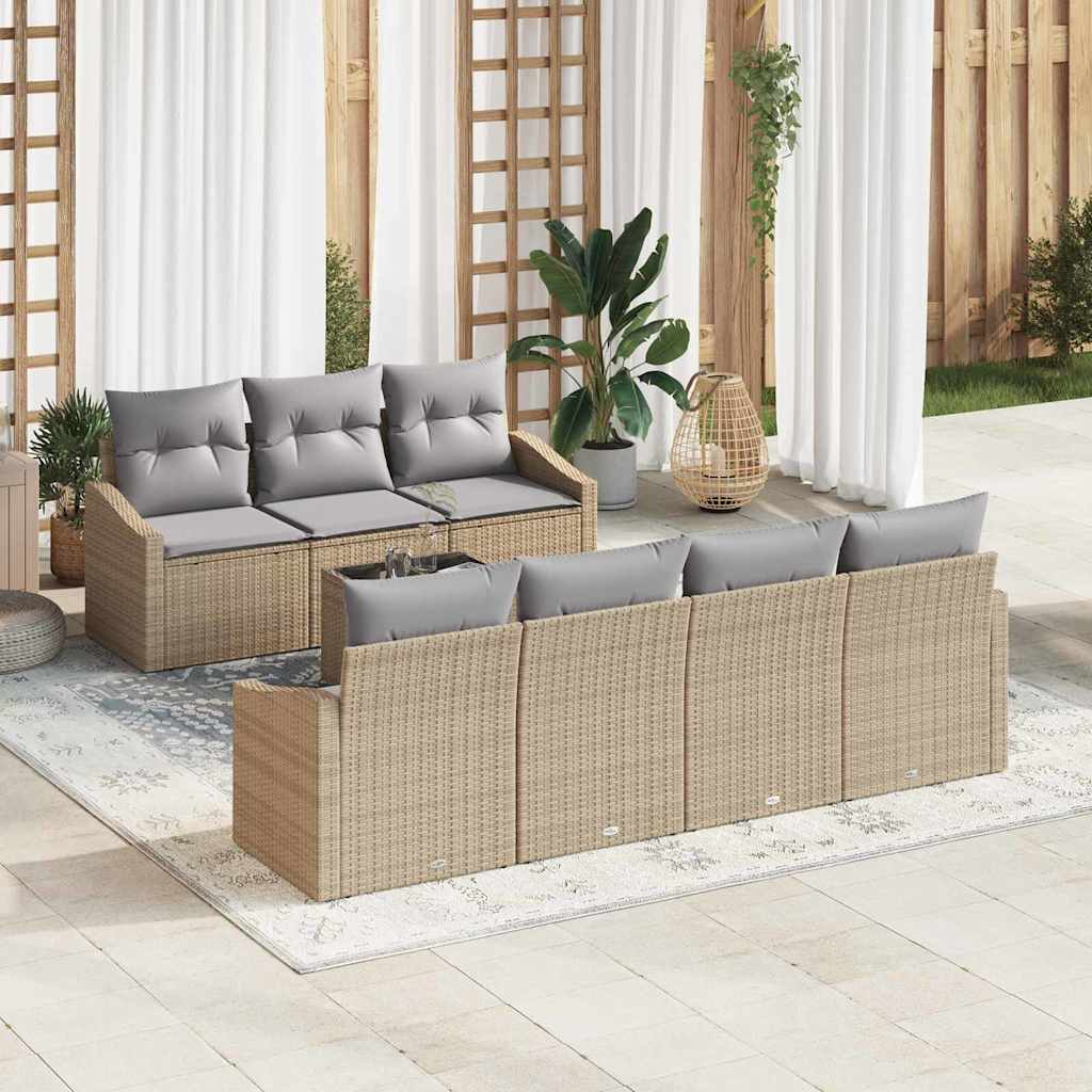 Sofa Set 8 stk. Beige und Hellgrau [Synthetisch]: Poly Rattan