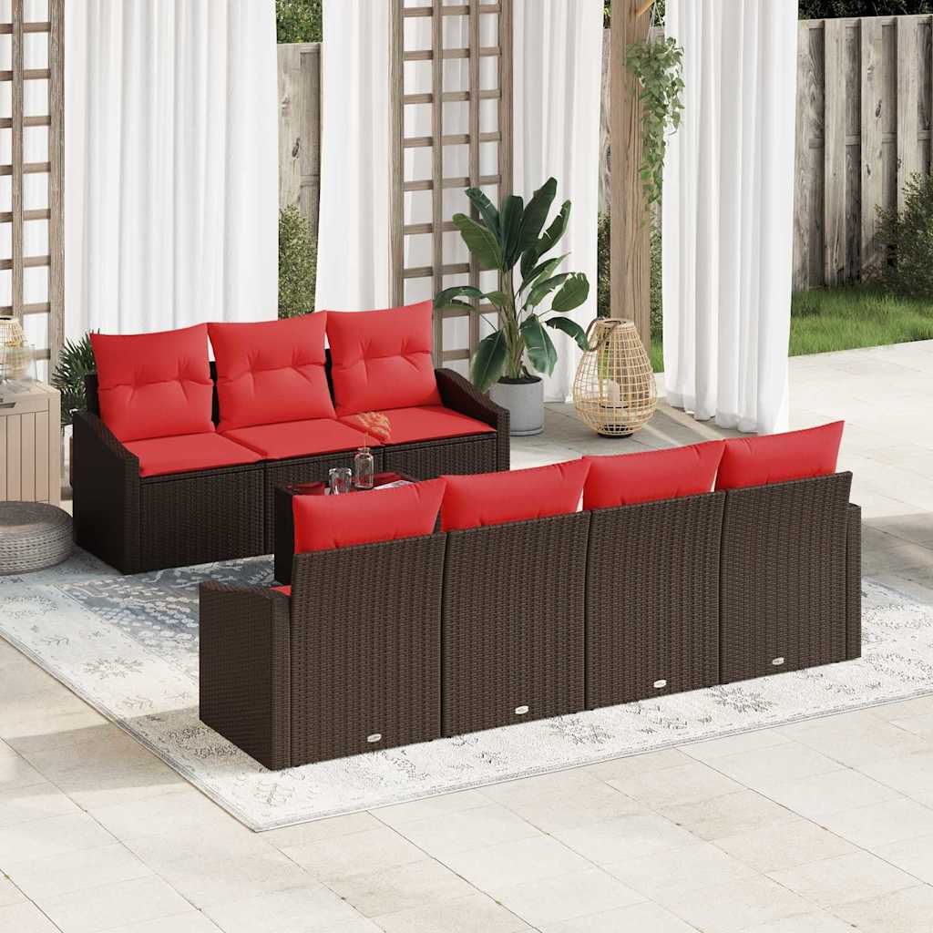 Sofa Set 8 stk. 3-Sitzanzahl Braun und Rot Poly Rattan