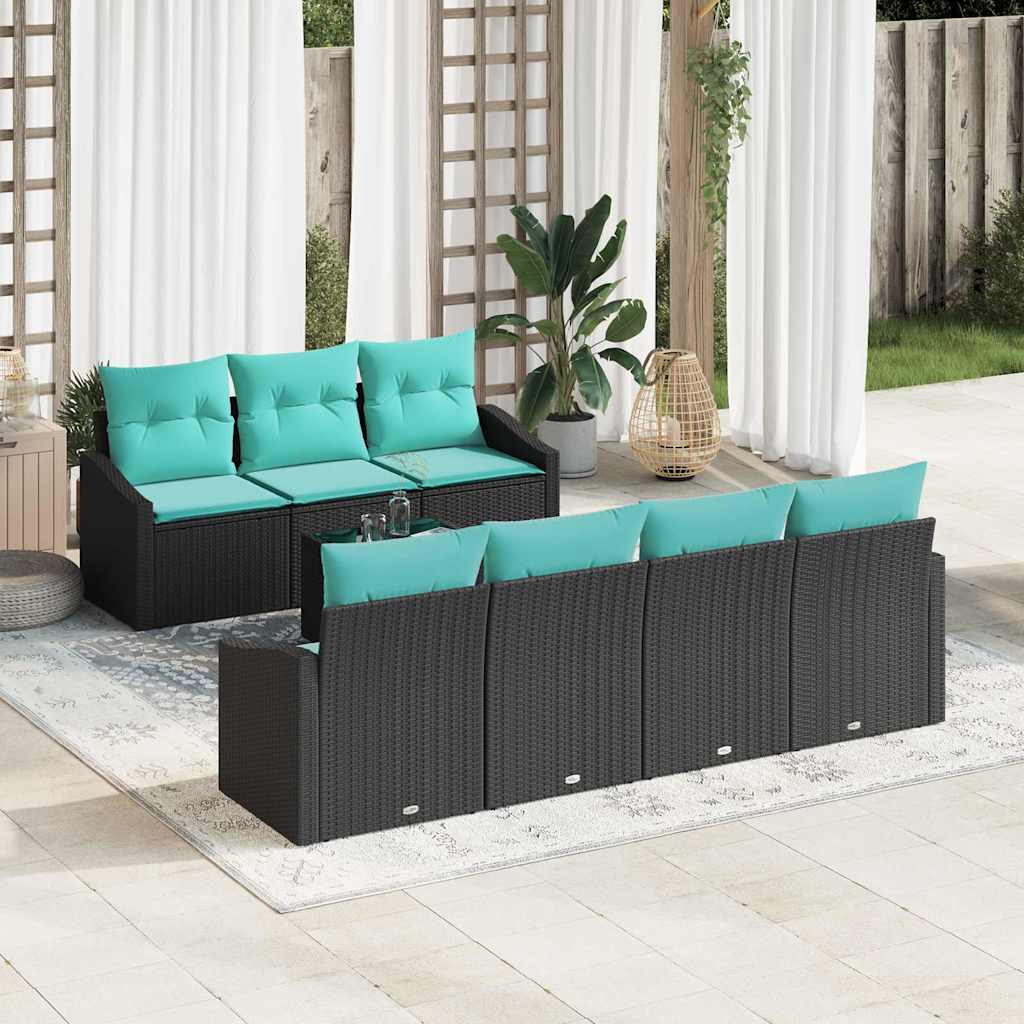 Sofa Set 8 stk. 3-Sitzanzahl Schwarz und Türkis Poly Rattan