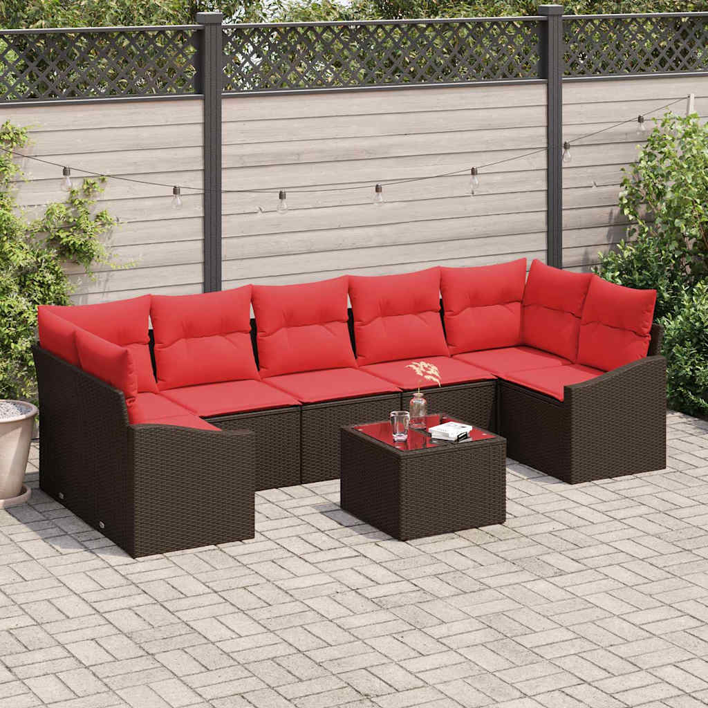 Sofa Set 8 stk. 7-Sitzanzahl Braun und Rot Poly-Rattan